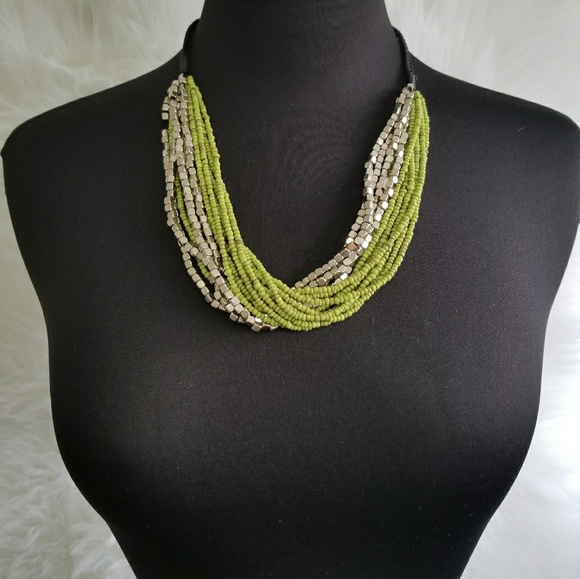 Green & Silver Layered Necklace - Picture 2 of 3